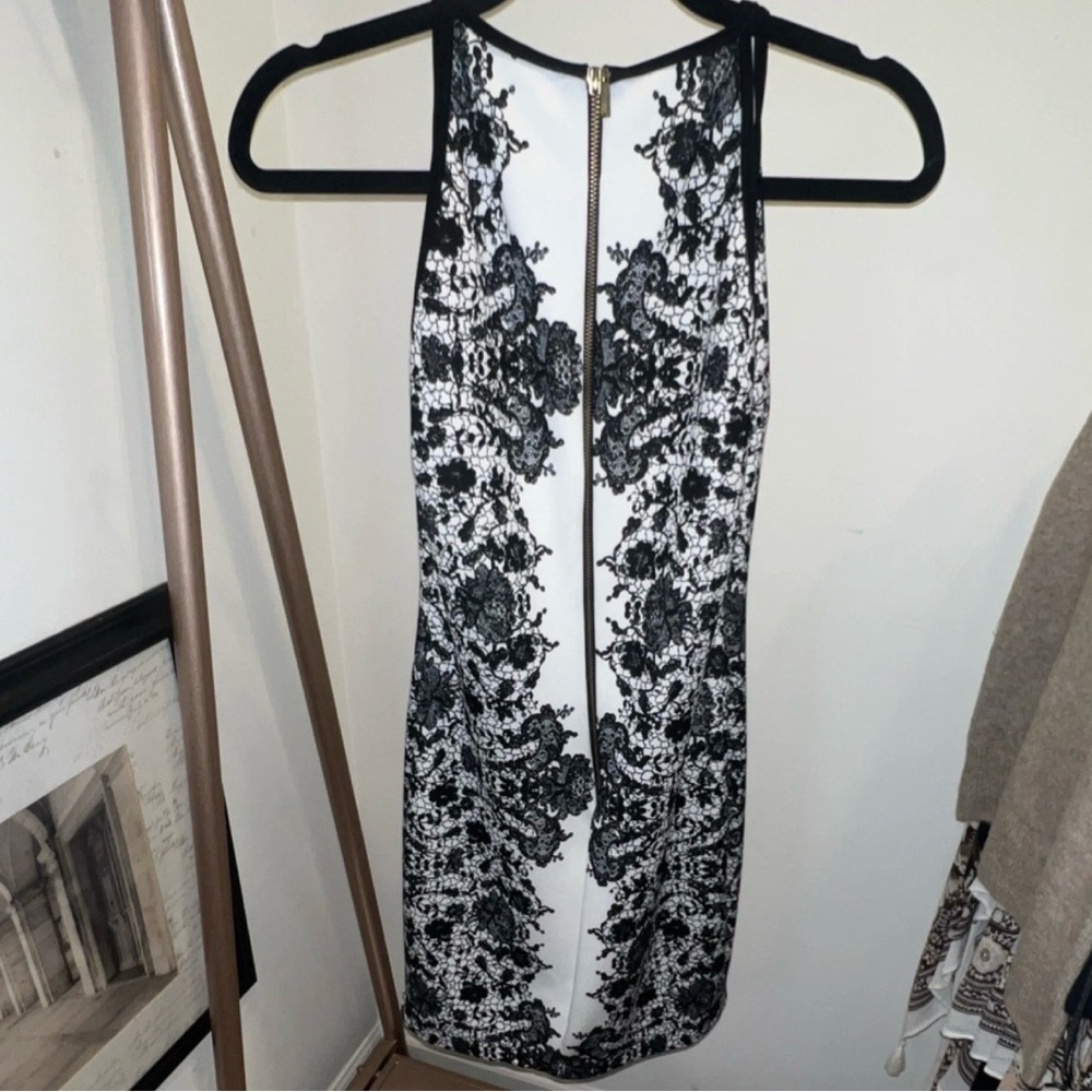 B Darlin Black & White Lace-Print Pencil Skirt